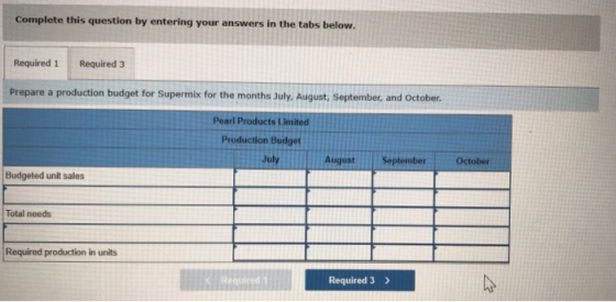 Complete this question by entering your answers in the tabs below. Required 1 Required 3 Prepare a production budget for Supe
