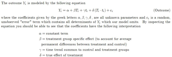 The outcome Y is modeled by the following equation (Outcome) where the coefficients given by the greek letters α, β, γ, δ, ar