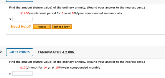 Find the amount (future value) of the ordinary annuity. (Round your answer to the nearest cent.) $1400/semiannual period for