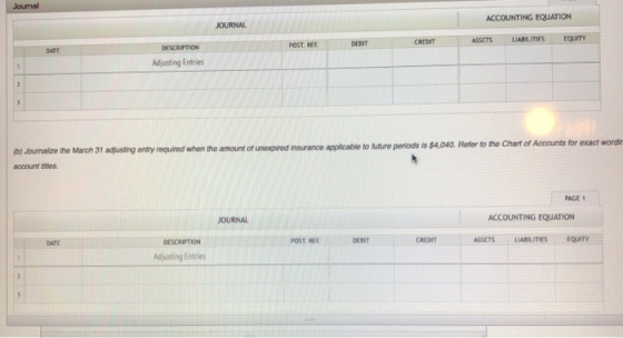 Journal ACCOUNTING EQUATION JOURNAL CREDIT ASSETS DENT EQUITY LIABILITIES POST REE DESCRIPTION DATE 1 Adjusting Entries 2 3 (