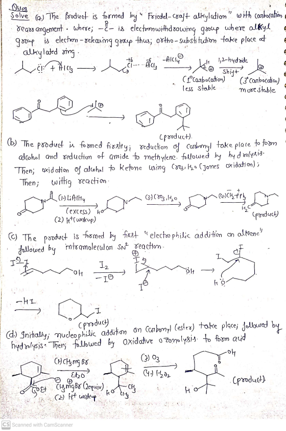 +8 CI- AICINE Then; + BG Ques Solve Q.) The product is formed by a Friedel-craft alkylation with carbocation regoo angement.