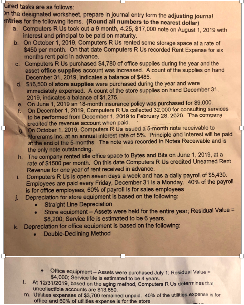 ired tasks are as follows n the designated worksheet, prepare in journal entry form the adjusting journal entries for the fol