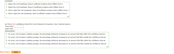Conclusion O Reject the null hypothesis, there is sufficient evidence that B differs from 0. O Reject the null hypothesis, th