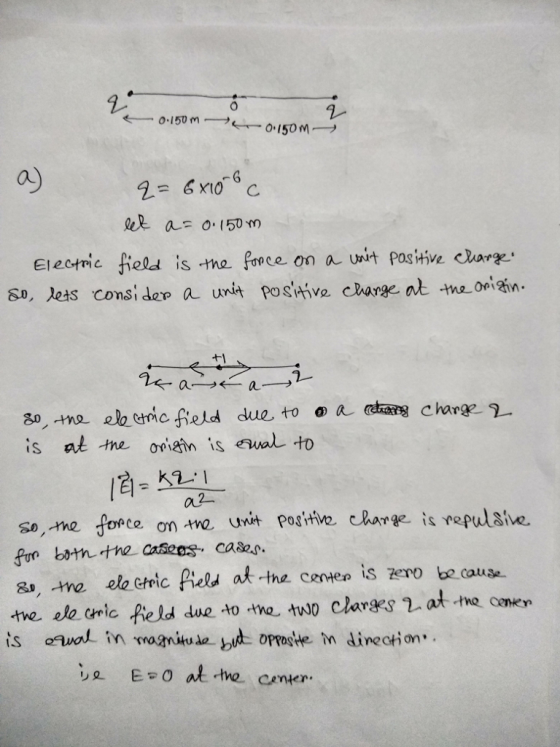 2 t a o (50m 티ectric field :s-me froceona/Unit pas;tive So, Jets consi de a uni postive clarge at na. oein 30, -tno elo ec fieldue to o a shas charge a2 so, me oce on tme unt postive change is vepulstve. at-the caen is zero be cau