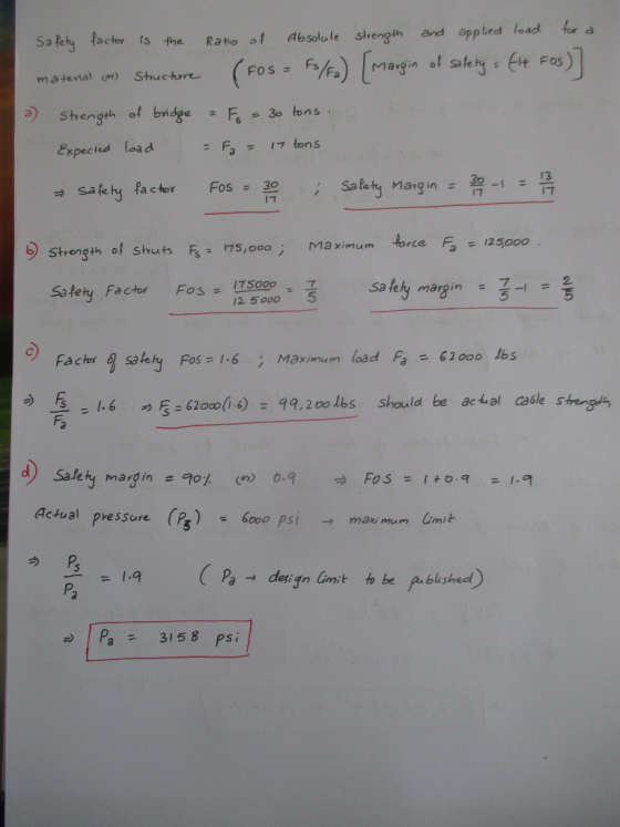 Safety facter ts the Ratoot ส6solute sirength and appled load tra material eo) Stru cture_ ( Fo s= Fsん) | Margin ol safety #e