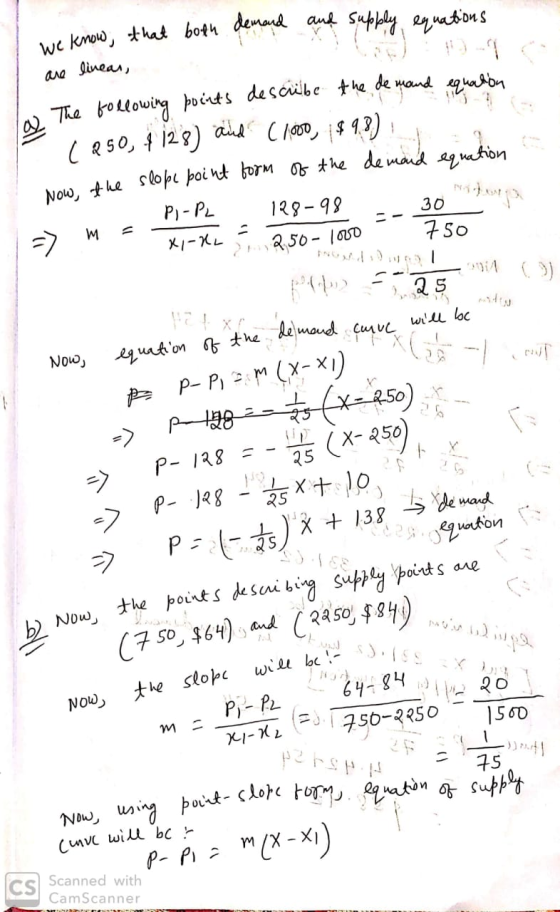 the demanda we know, that both demand and supply equations are linear a. The following points describe the demand equation (2