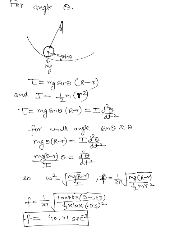 for angle o ngrino T= mg sino (R-8) and I= Im (982) T= mg sino (R-1) = I do for small angle sino a mgo(R-8)= I do myle_v) er