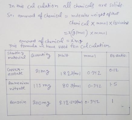In thu cal culationall chni cals are solids So, amound af chemcalmdletular weight of ht ジ(91mol ) X mmol hiy formula w have