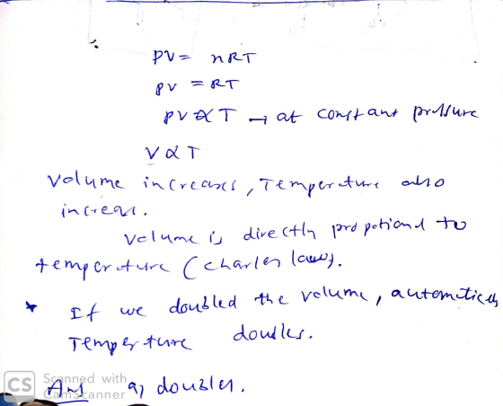 pu= nRT pr=RT prXT at constant presure vat volume increans, Temperature aho increan. - Velume o directly pro potiand to tempe