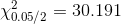 \chi^2_{0.05/2} = 30.191