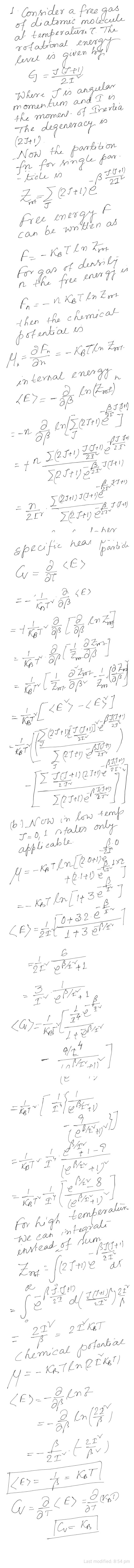 free gas d. Consider a of diatomic molecule at temperature t. The rotational energy level is given by G - Jeft! ZIV Where I i