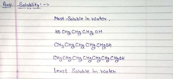 Ans: Solublity. --> Most Soluble in water що сна сно сна он CH, CHA CHA CHA CH804 снясно сно снасна СНа снаан Least Söluble i