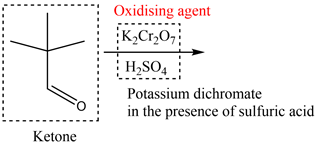 Oxidising agent
K2Cr2O7
H2SO
Potassium dichromate
in the presence of sulfuric acid
Ketone