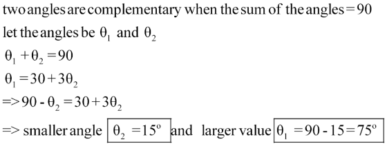 twoangles are complementary when the sum of the angles-90 let the angles be θ, and θ 0, +0, 90 0130+30, > 90-6,-30+ 30, small
