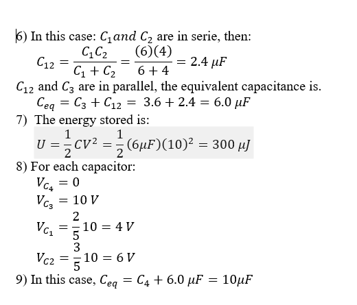 16) In this case: Cand C2 are in serie, then: C. - CC2 (6)(4) C + C2 6+4 C12 and C3 are in parallel, the equivalent capacitan