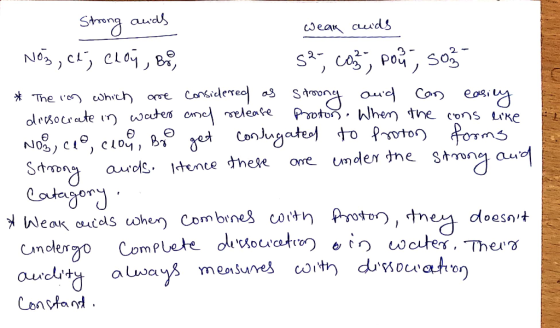 Strong ands weak auds Nos, ce; cloy, Bo, se, cos, por, 50% * The im which are considered as stroung and can easily dissociate