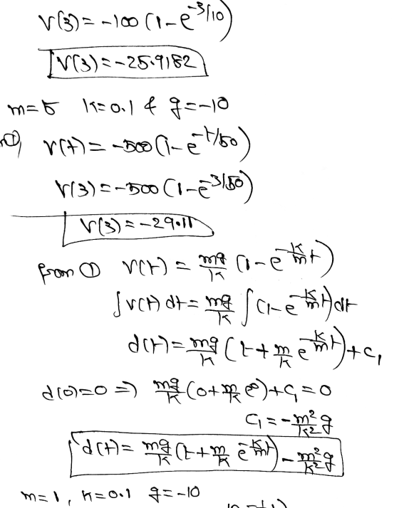 o rit VB)=-100(1-2 Slio TV(3)=-25.9162 m=5 11=0.14 g=-10 Doo (le 1/60) V13) --500C-23160 V(3) = -29011 from @ ver) = m come t