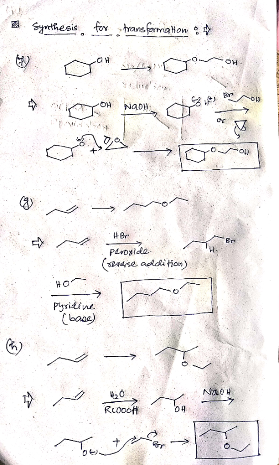 e Synthesis for transformation om © 20- HBr peroxide (rensse addition) | pyridine? m or (base) vy ΝαοΗ RCOOOH