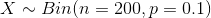 X \sim Bin(n = 200, p = 0.1)