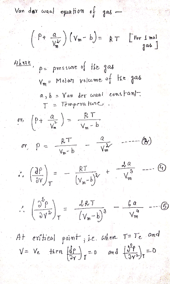 Van der waal eua tiom as- Pt a RT For mal P Presswre of fhe gas VmMoje vojume a,b Yan der waal cons Fan/- T Tempera ture RT V