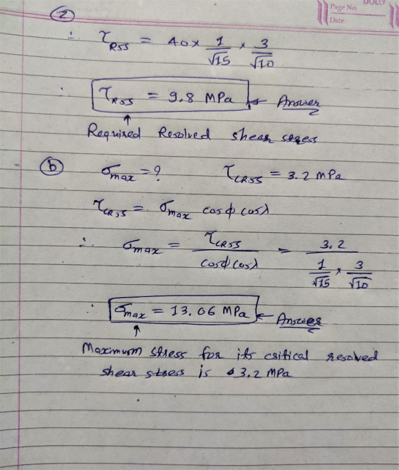 UOLLY Page No. Date: 40x 1 3 RSS SIA 3.8 MPa Paner Reguised Resaled sheas seacs 3.2 M Pa MaCos cos Teess 3. 2 Cosd Cos 1 Smax