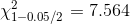 \chi^2_{1 - 0.05/2} = 7.564