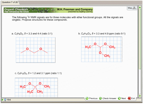 Question 7 of 20 Map W.H. Freeman and Company presented by Sapling Learning H-C CH3 CH3 Hint