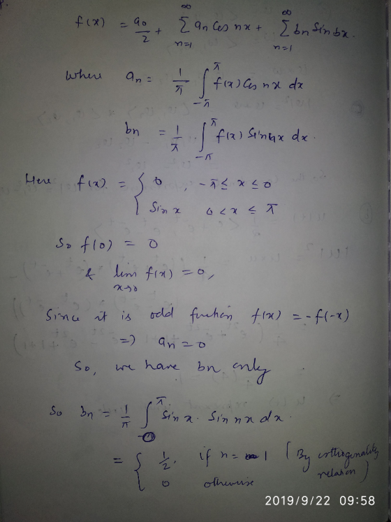 cb f(x) 9n Ces n + 2 whrs an f(7Co n dr - T bn fiz) Sinx de f - X0 -. Sin 627 < S fio U1 dd fhen f(x) = -f(-x) Sinu t is ->
