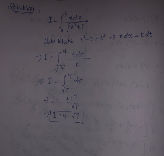 Solution ndn n +7 Substitute nt ndnat at x²+7=t² 4 t at -) 1 t 7 bort - I - J duc r7 -) I tu ſ7 bet 901 -7 | I = 4-57 G