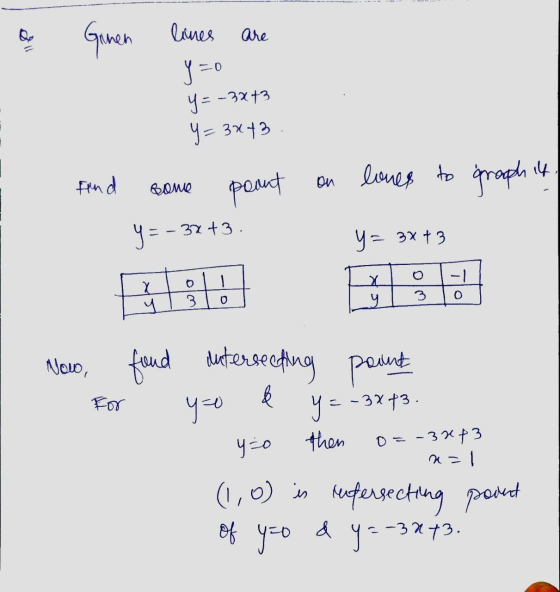 QU Genen lines are y=0 Y = -3x+3 y= 3x43 fund peant on loves to graph it Bane y = - 37 -3x+3. Y = 3x +3 X 니 Wo х 9 0 Nowo, fr