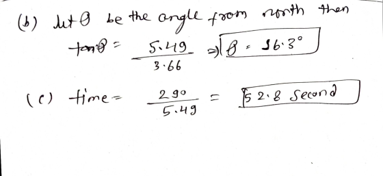 (b) let O be the ongle from north then tono 5:49. B. 36:39 3.66 10 times 290 5.49 75 2.8 second