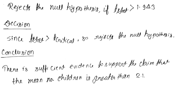 Rejects the null hypothesis, if Issat 1.943 Decision reject the null hypothesis, since Istars Acritical , go Conclusion There