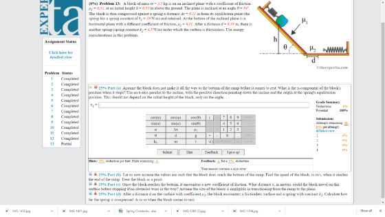 EXPEE ta (0%) Problem 13: A block of mass m - 3.5 kg is on an inclined plane with a coefficient of friction 11 = 0.31, at an