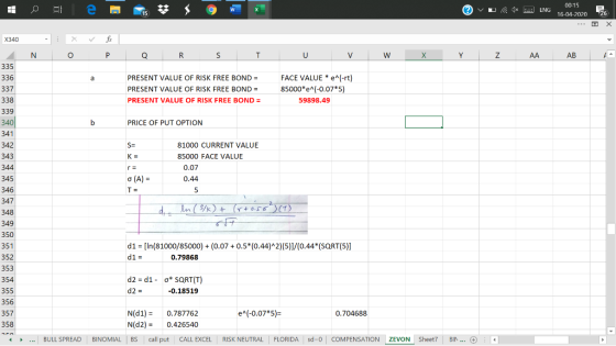 e w © v ENG 00:15 16-04-2020 26 X X340 N o P a R S T U V W X Y Z AA AB A 335 336 337 338 PRESENT VALUE OF RISK FREE BOND = PR
