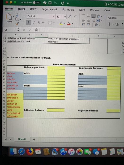 AutoSave OFF ACC213 Chap Home Insert Draw Page Layout Formulas Data Review View A A Calibri 12 General E Paste A $ % 9 fx C5