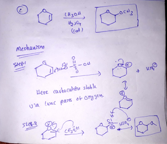 (cat) Mechanism Here carlocation stable via lone parts of oxygen.