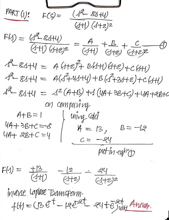 (141) (5+2)2 PART 1): FCS)= (12864) SH) (ST2)2 Fy) = (1284+4) + B + - (SH) 342) 6722 - A4+28+ B6+1) 842)+C64H) A(32+45+4) +B(