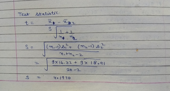 Test t = Statistic. ICA - TEZ 2 (n.) art (₂-1) 2 J nitna-2 9 X 16.32 + gx 18.91 20-2 S = 4.1970