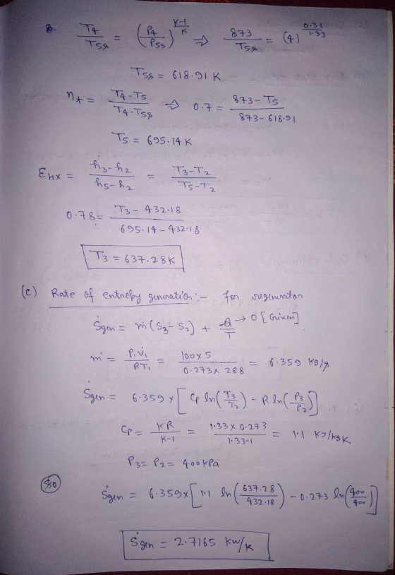 KA 0.33 TA PA Tst Pss) 21 873 Tss (4) 733 Tss=618.91K n大 TA-Ts 873- Ts TA-TSP 0.7 = 873-618.91 Ts = 695. 14K Enx hz-hz hs-hz