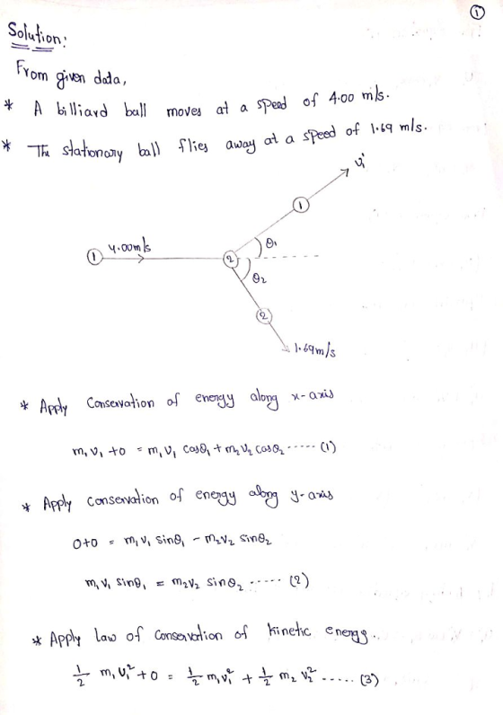 Soluion, From çven dda * A biliand ballmoves a a SPea of 40a וד slatonoy ball fli, awa at a speed of l.qm/s 4.00m 2. Consevation ofngy aloyg Apply Conserva)ion of ene( nengy 2