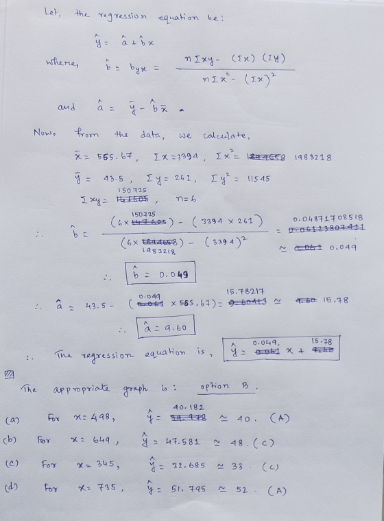 Let, the regression equation bei y= atba where, b - b = byr = in Ixy- (1x) (14) MIX - (1x)? and â ý - br. Now, the We from da
