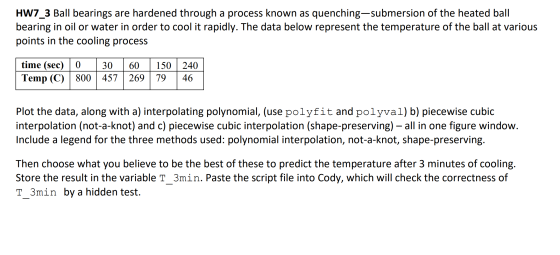 HW7_3 Ball bearings are hardened through a process known as quenching-submersion of the heated ball bearing in oil or water i