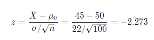 X - μo 2= 45 - 50 22/100 2.273 olun
