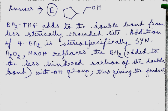 Answer OH » € BH₂ - THE adds to the double band from less sterically crowded site. Addition of H-BHe is stereo specifically S