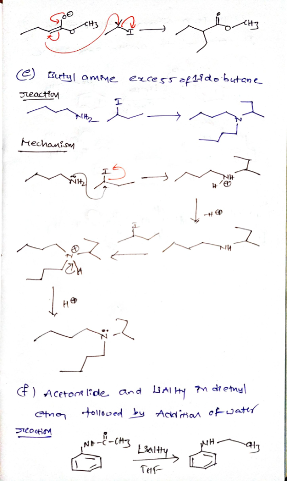 (@) Butyl amine reaction excess of 11 do butane sono stati in I -M Mechanism min B-MZ 시 (f) Acetone lide and etna followed by