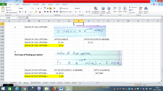DERIVATIVES BINOMIAL - Microsoft Excel (Product Activation Failed) View Add-Ins File Home Insert Page Layout Formulas Data Re