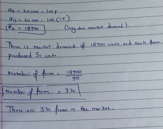 = 200w - lop = 2000 - 100 (15) 10o = 18500 Clung dan market domand). Thac is market demand of 1850 unids and each from produc