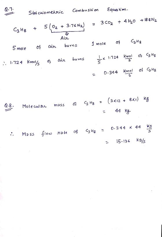 2 Stoichiometric Combustion Equation. Ca He + 5102 + 3.76N2) = 3C02 + 4H20 + 18-8N2 Ain 5 mole of air burns : 1.724 kmoys of