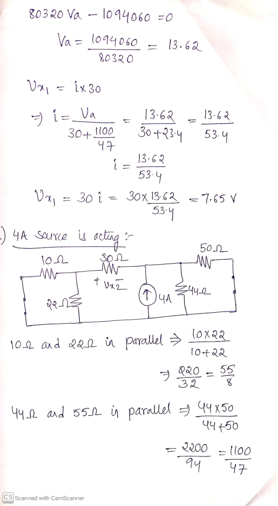 80320 Va - 1094060 = 0 Va=1094060 - 13.62 1 80320 Vai = {x 30 Jie Va 30+1100 = 13.62 = 13.62 30+234 53.4 13.62 53.4 = 765 V V