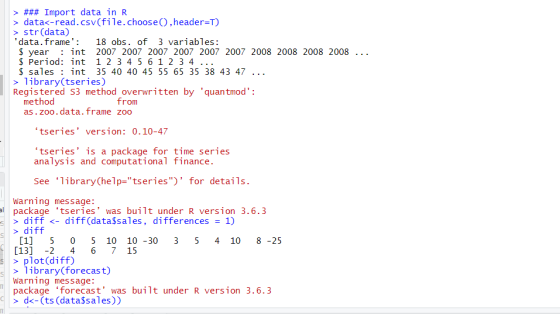### Import data in R > data<-read.csv(file.choose ,header=T) > str(data) data.frame: 18 obs. of 3 variables: $ year : int 2